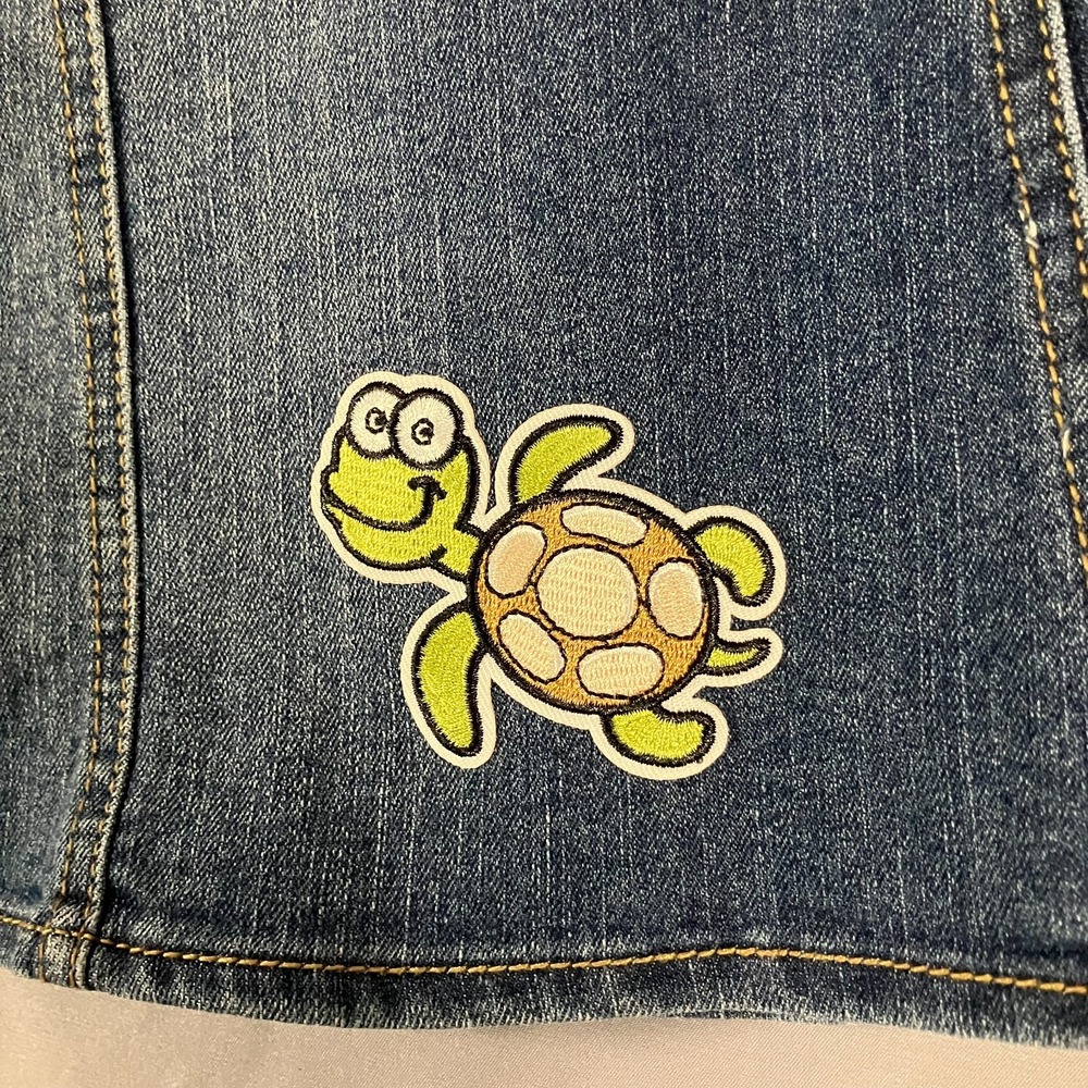 A-Line Denim Skirt Women's Size 14 Button Front Patches Embroidered 90s Y2K - Picture 5 of 15